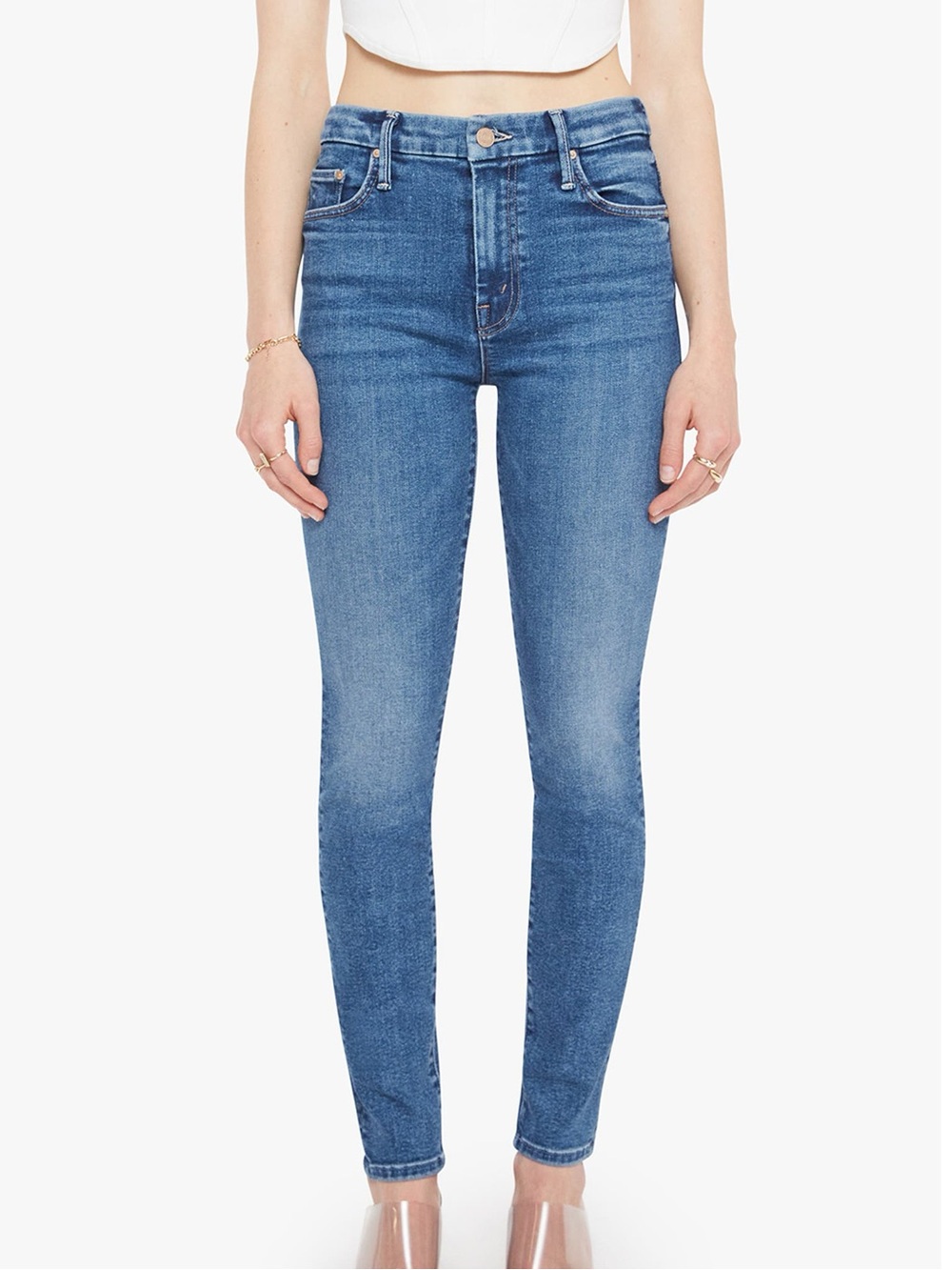 NWT MOTHER The High Waist Looker Denim Jeans Let's Split Blue Size 24